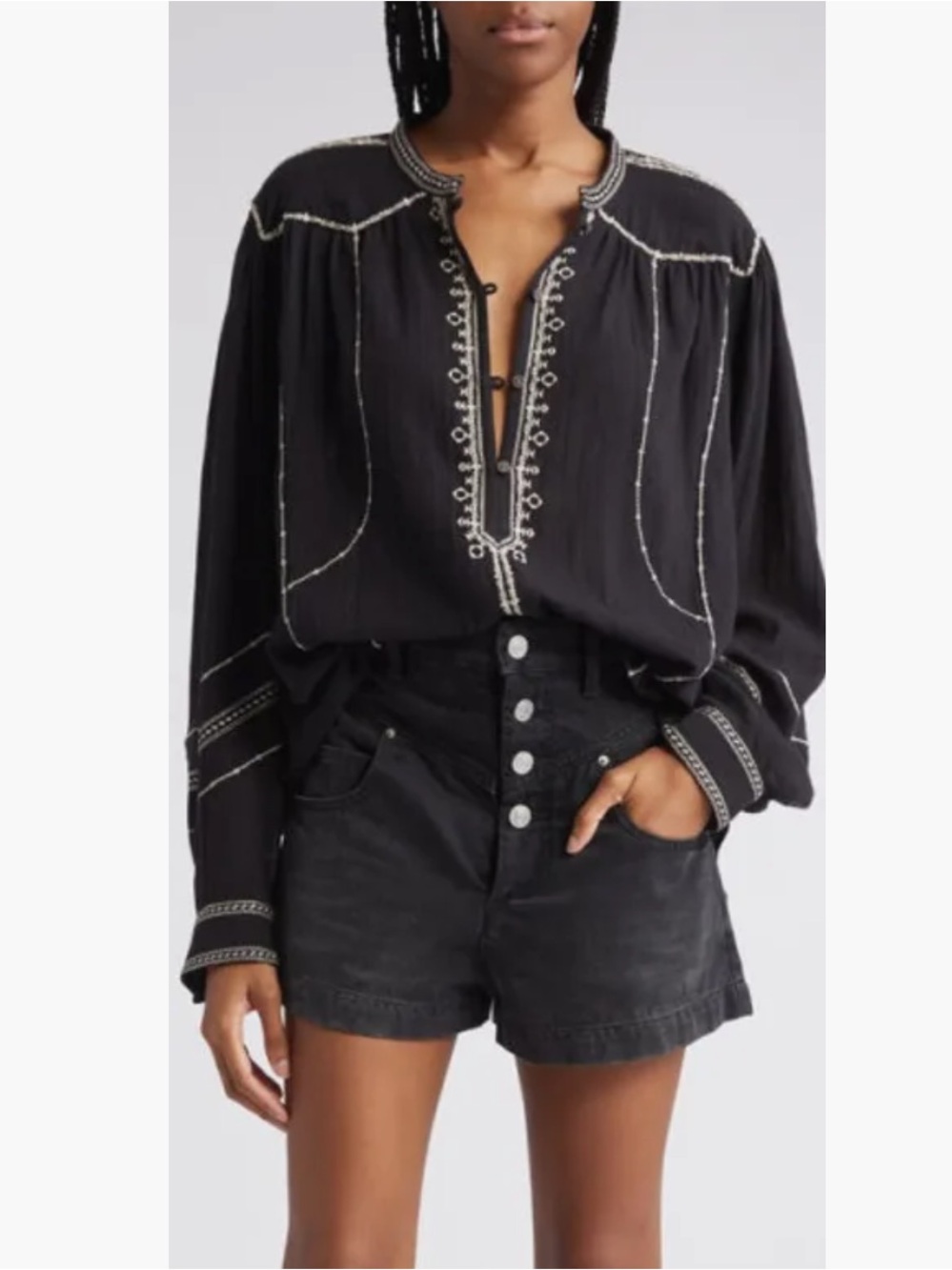 Isabel Marant Étoile Pelson Embroidered Top in Black Size Large
